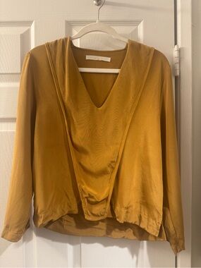 Creatures of Comfort Women's Mustard V-Neck Silk Blouse